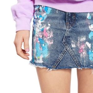 Topshop Moto Splatter Paint Denim Miniskirt